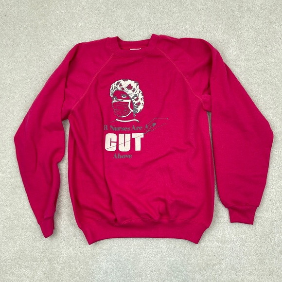 Vintage Hanes USA Pullover Sweatshirt OR Nurses Are Cut Above Pink - Picture 1 of 7
